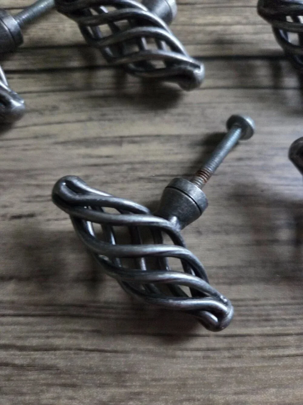 Set of 6 VTG Twist Metal Birdcage Cabinet Knobs in Antique Pewter Finish